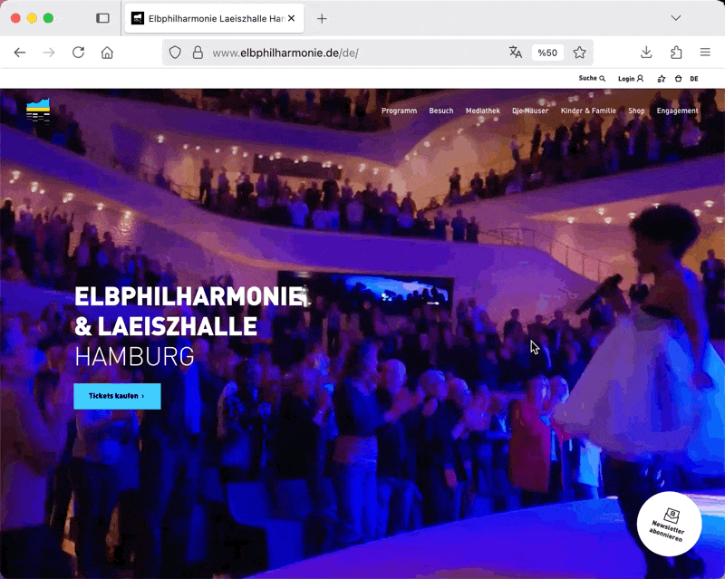 Elbphilharmonie website homepage interaction