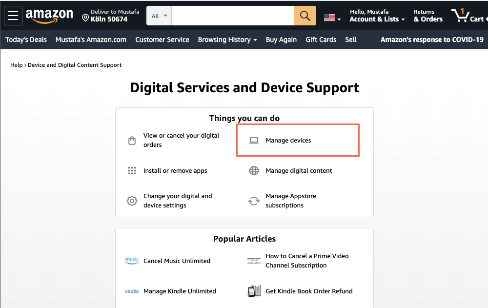 Amazon Kindle digital services interface